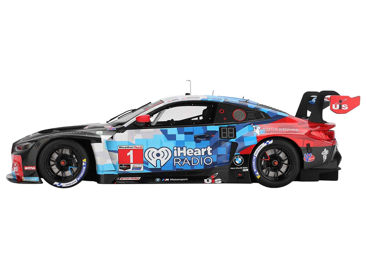 Detailed miniature BMW M4 GT3 EVO #1 model car by Miniature Motors, featuring racing livery for IMSA 24 Hours of Daytona 2025.