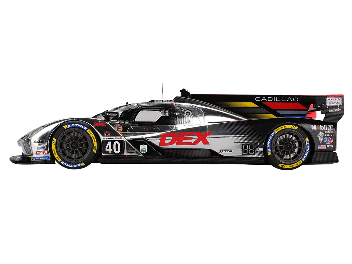Miniature Cadillac V-Series.R #40 IMSA model car by Miniature Motors, featuring drivers Deletraz, Kobayashi, and Taylor in racing livery.