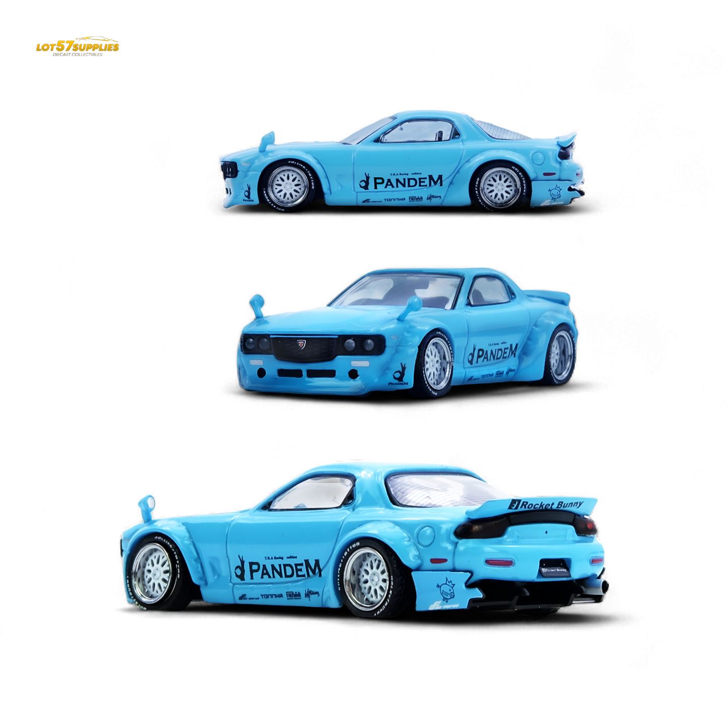 Pre-order Inno64 Mazda RX7 FD3S Pandem Tiff Blue 1:64 scale diecast model showing detailed exterior and sporty design.