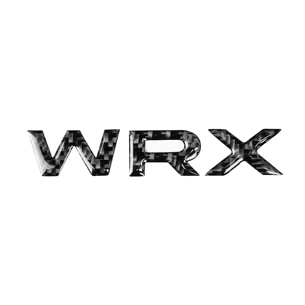 Racing Art carbon fiber WRX trunk emblem for 2022-2025 Subaru WRX, JDMuscle ornament with sleek, glossy finish.