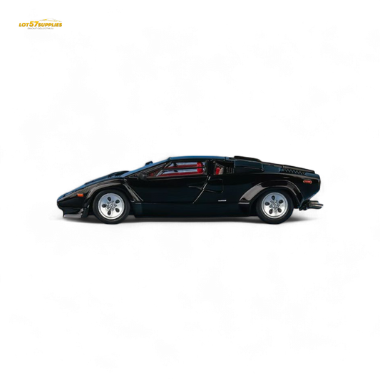 Metallic black Lamborghini Countach LP5000S diecast model by Lot57Supplies, detailed 1:64 scale car with realistic features.