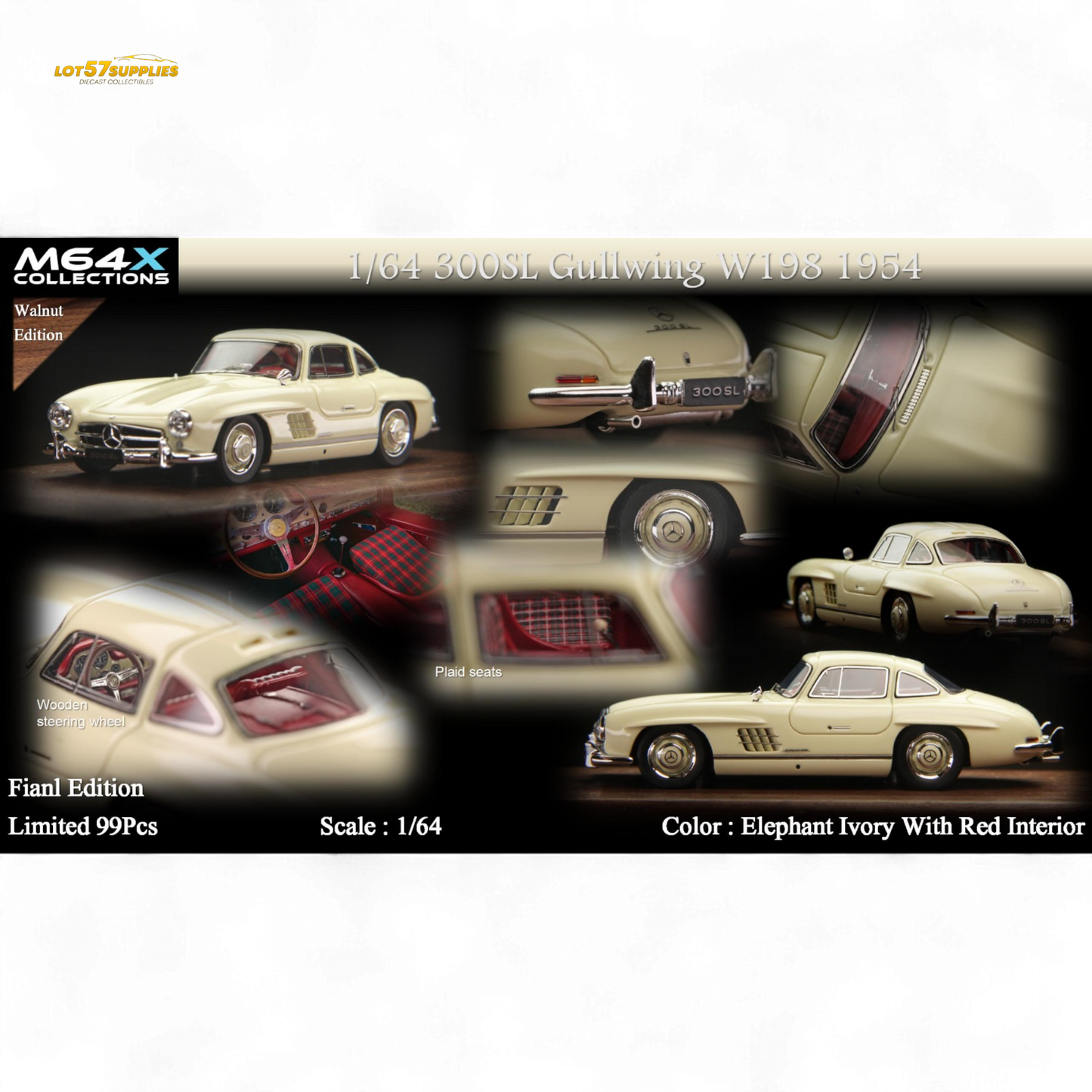 M64X Mercedes-Benz 300SL W198 1954 Final Edition Elephant Ivory 1:64 - Evergreen Kings