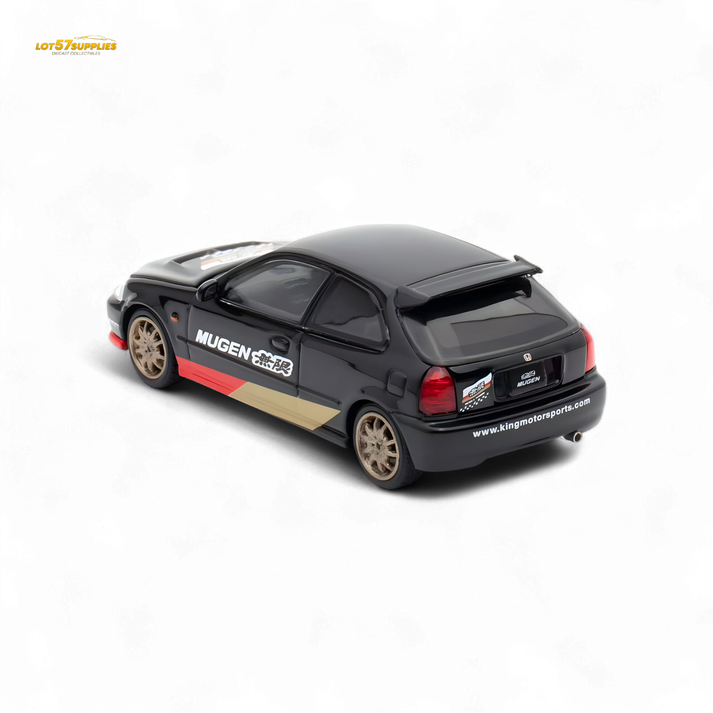 Black Mugen Honda Civic EK9 diecast model by Motorhelix, 1:64 scale, detailed miniature car for collectors.