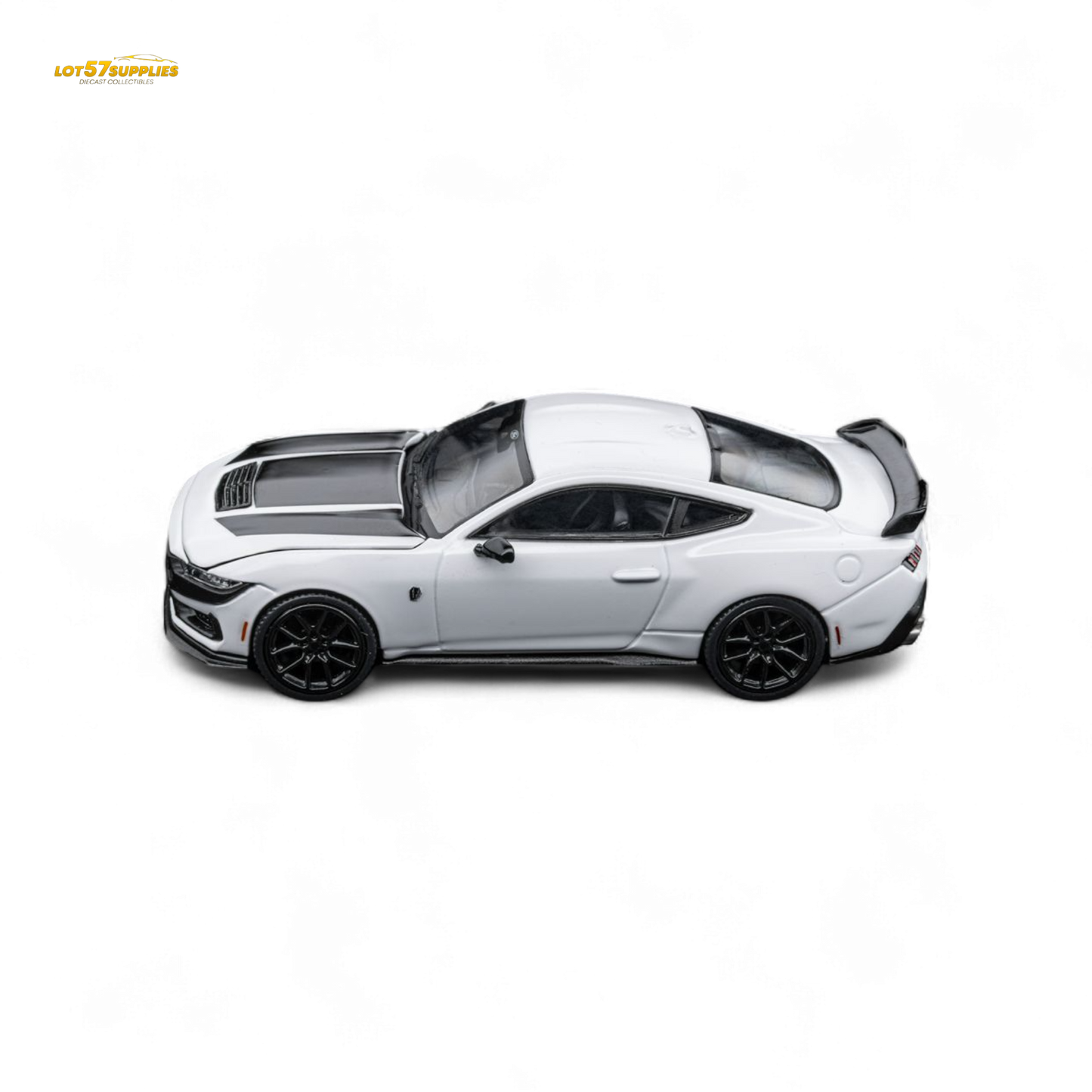 DCM Mustang Dark Horse - Crystal White - Black Wheels 1:64 - Evergreen Kings