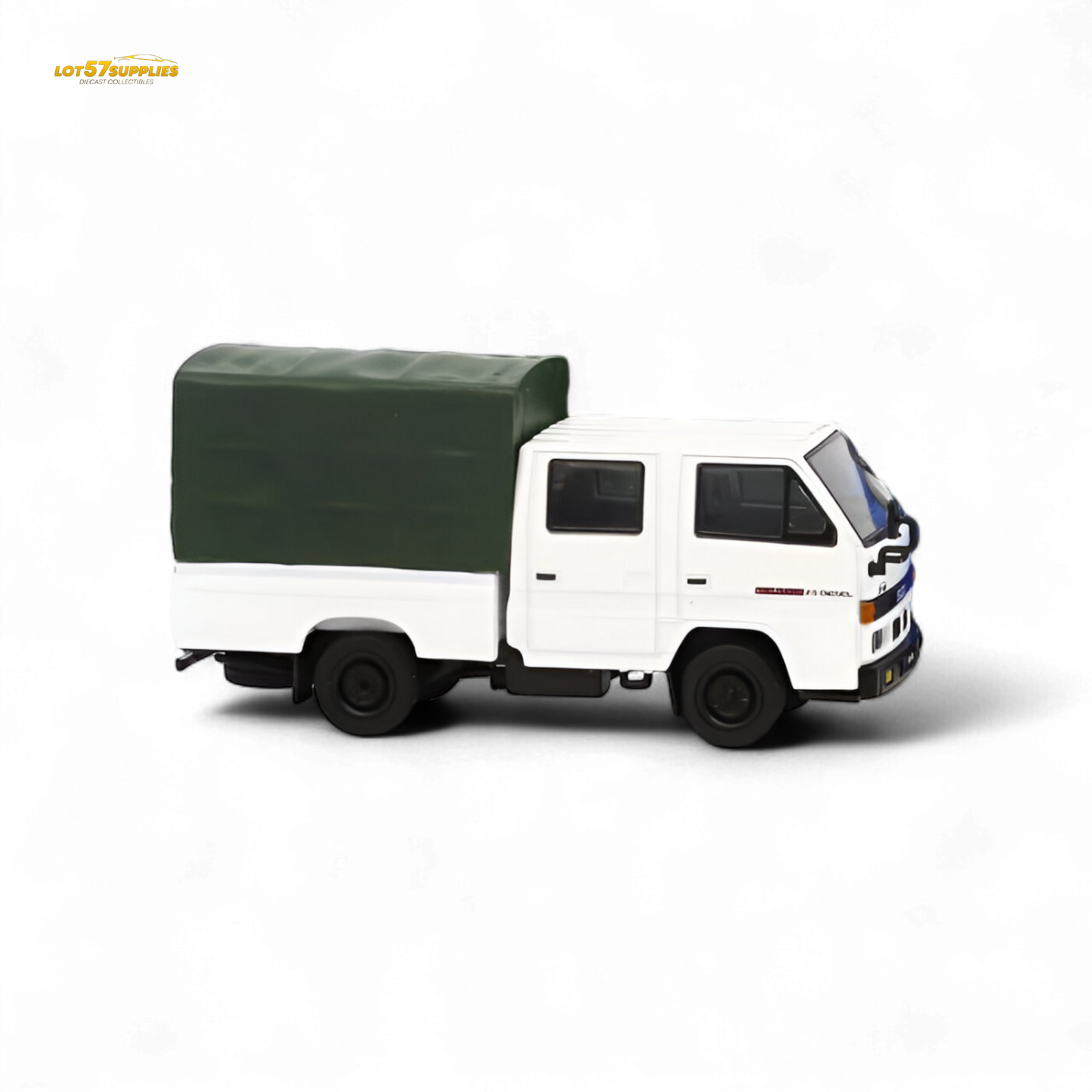 White 1:64 scale Isuzu covered truck diecast model by Lot57Supplies, detailed miniature vehicle with realistic features.
