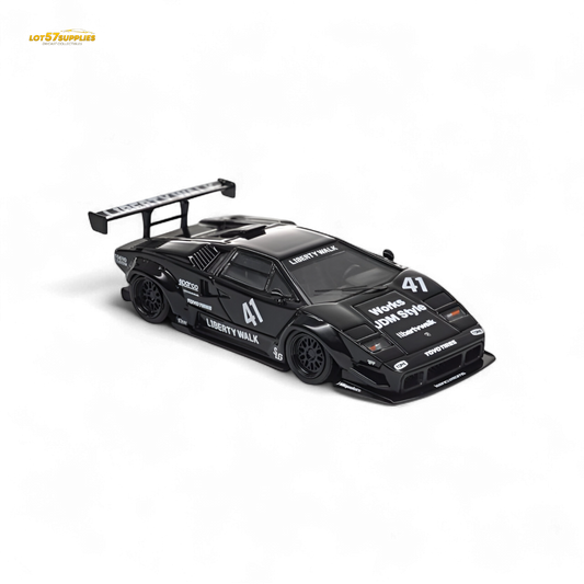 Black Lamborghini Countach diecast model by Vision64, luxury version, 1:64 scale, detailed miniature collectible.