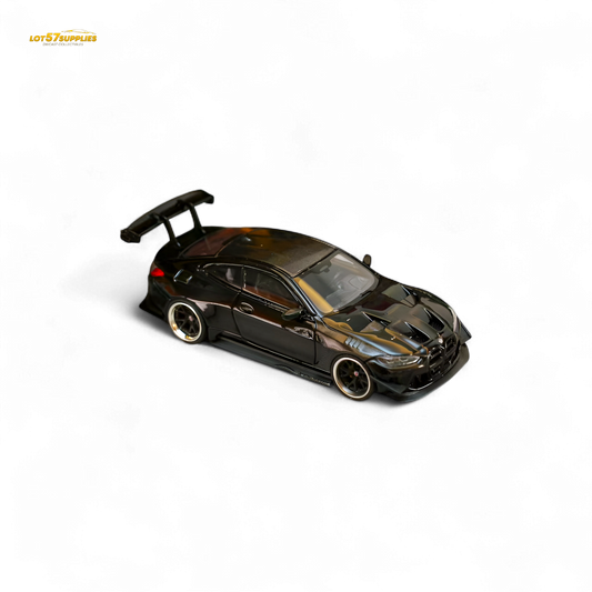 Pre-order SW BMW M4 G82 diecast model with bright black widebody kit, detailed miniature vehicle from Lot57Supplies Diecast Shop.