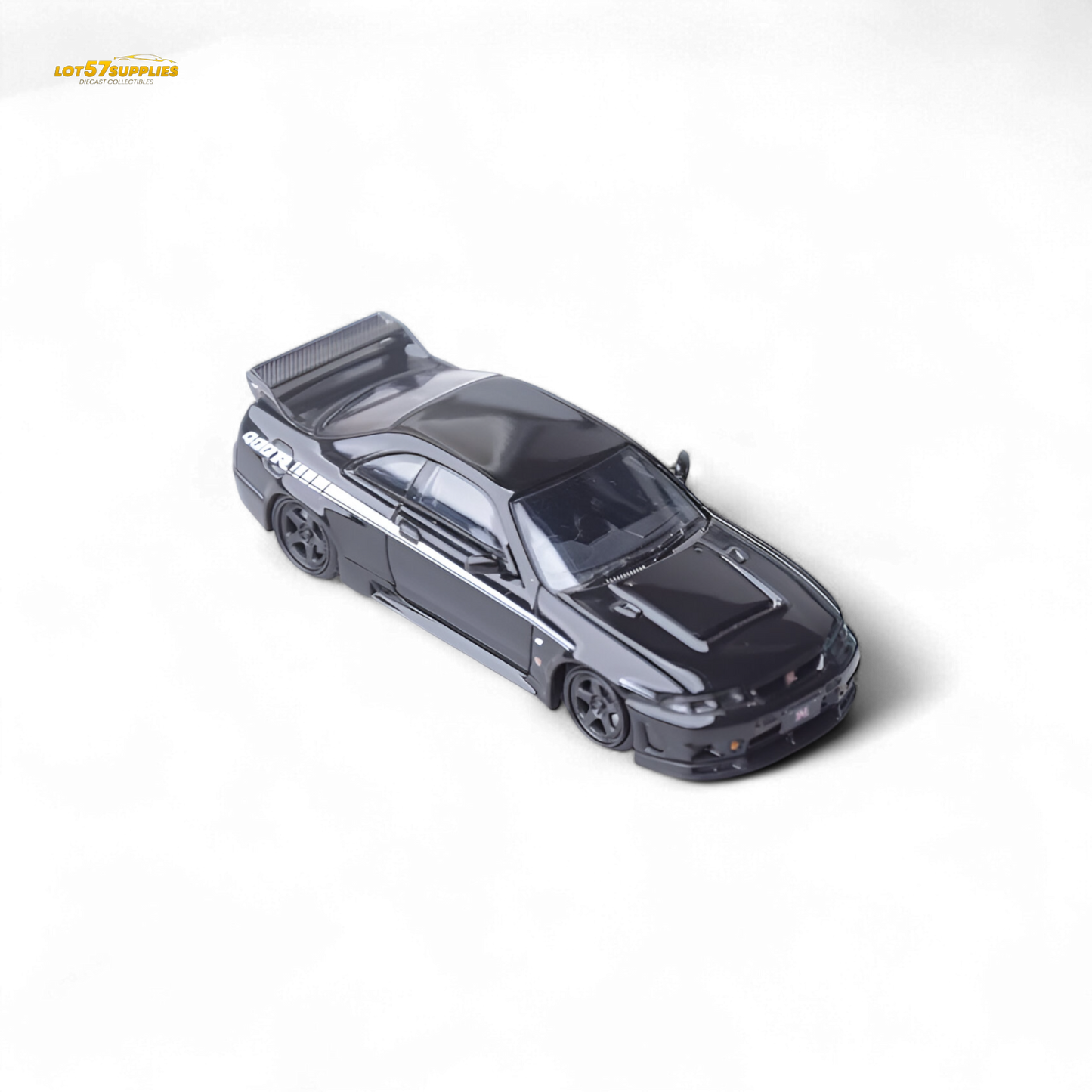 Black 1:64 scale Nissan Skyline GT-R R33 Nismo 400R diecast model by Lot57Supplies Diecast Shop.
