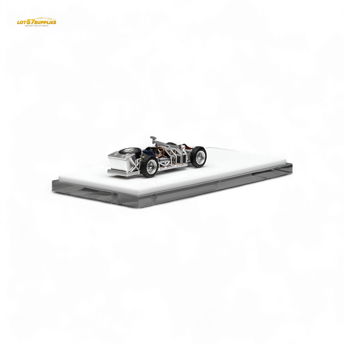 Detailed image of a 1:64 scale Motorhelix Spaceframe Birdcage diecast model with engine from Lot57Supplies Diecast Shop.