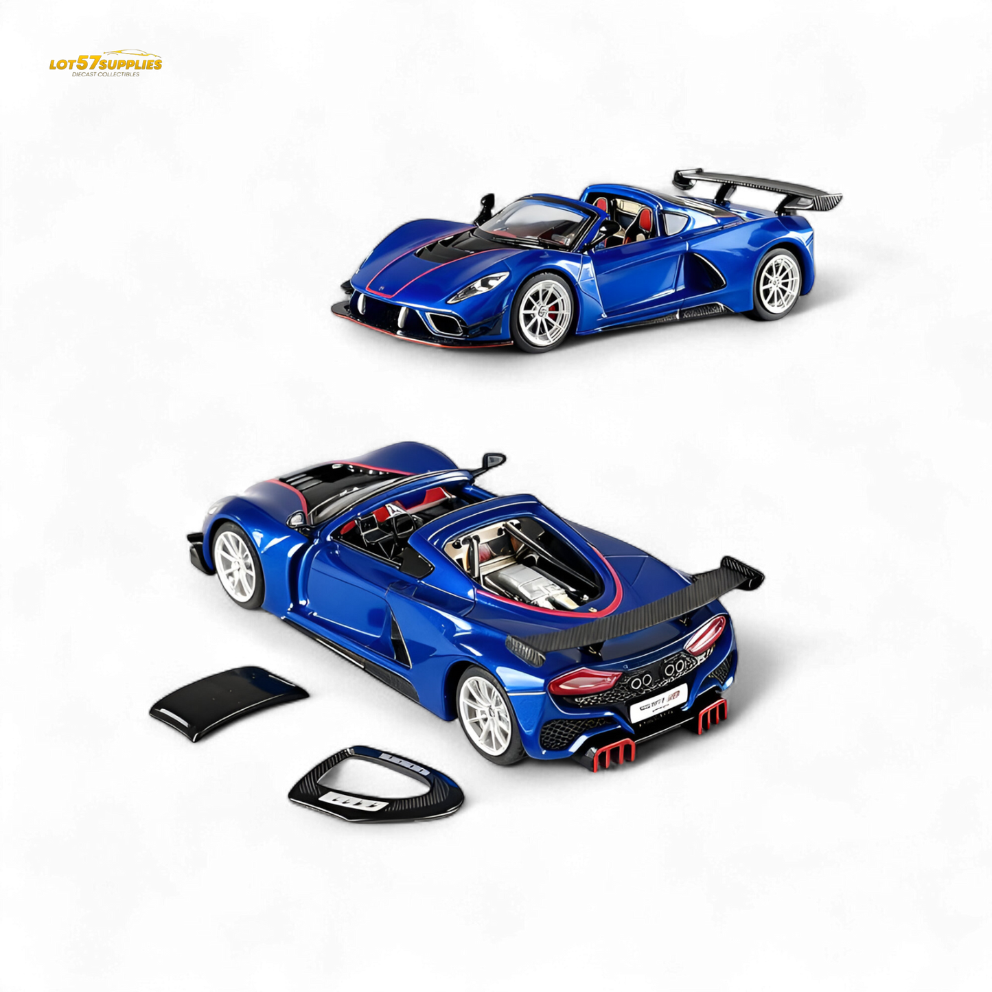 Blue Hennessey Venom F5 diecast model by Rhino Model RM, 1:64 scale, featuring detailed exterior and sleek design.