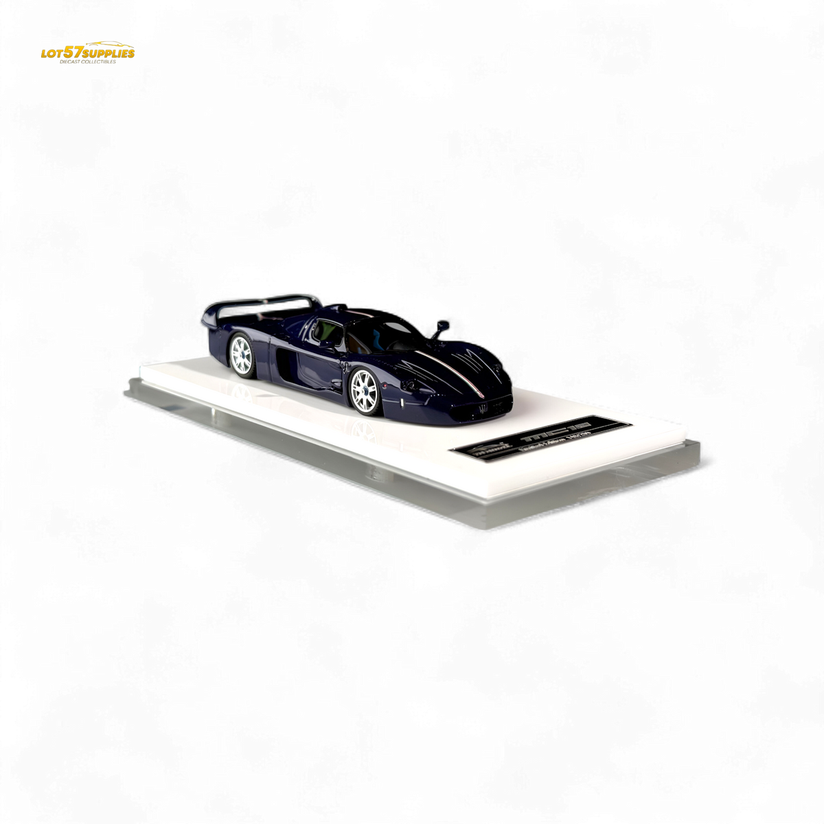 Blue Maserati MC12 Stradale Corsa diecast model by YM Model, detailed 1:64 scale car with carbon accents.