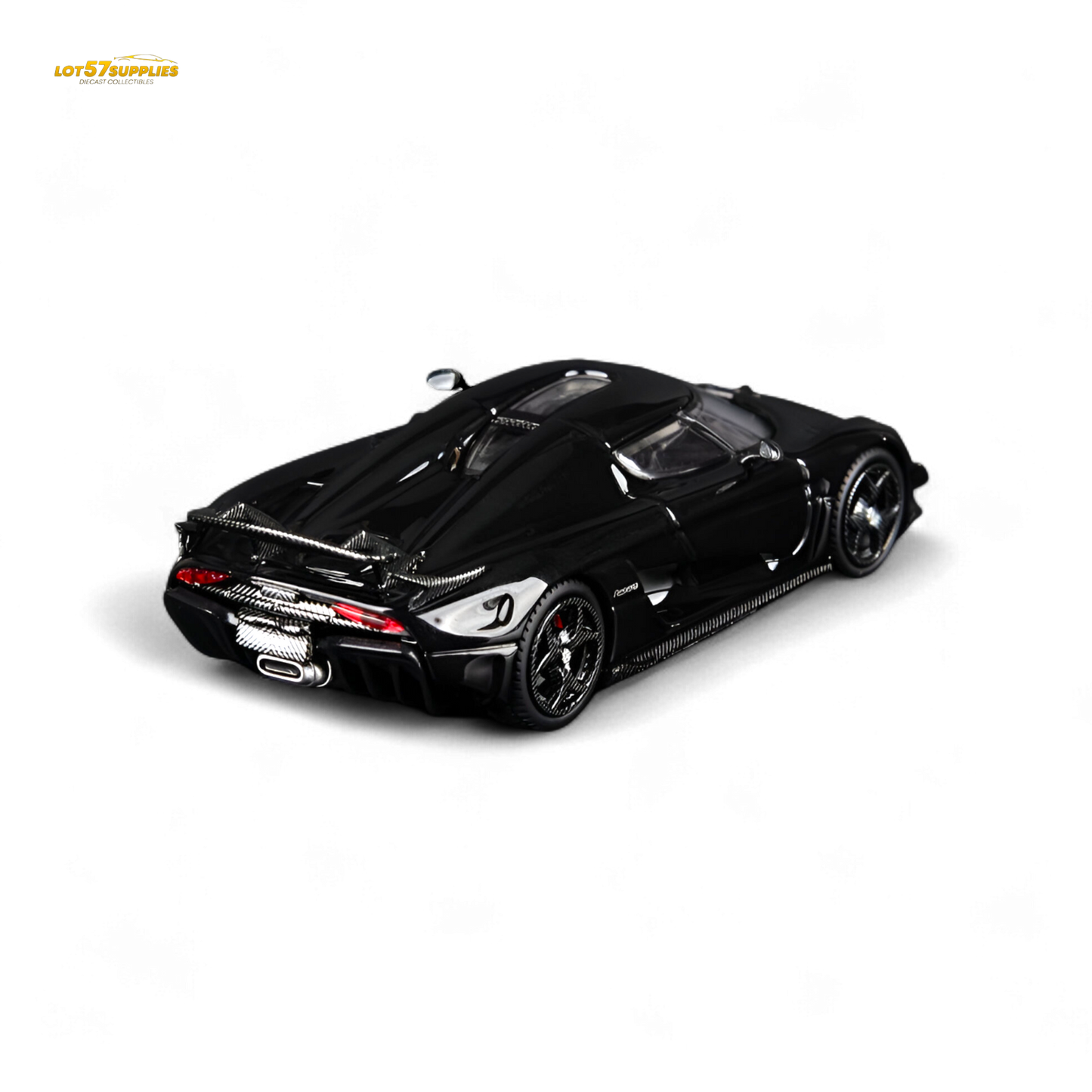 Pre-order Lot57Supplies Diecast Regera scale model, black pearl finish, detailed 1:64 replica of the Regera sports car.