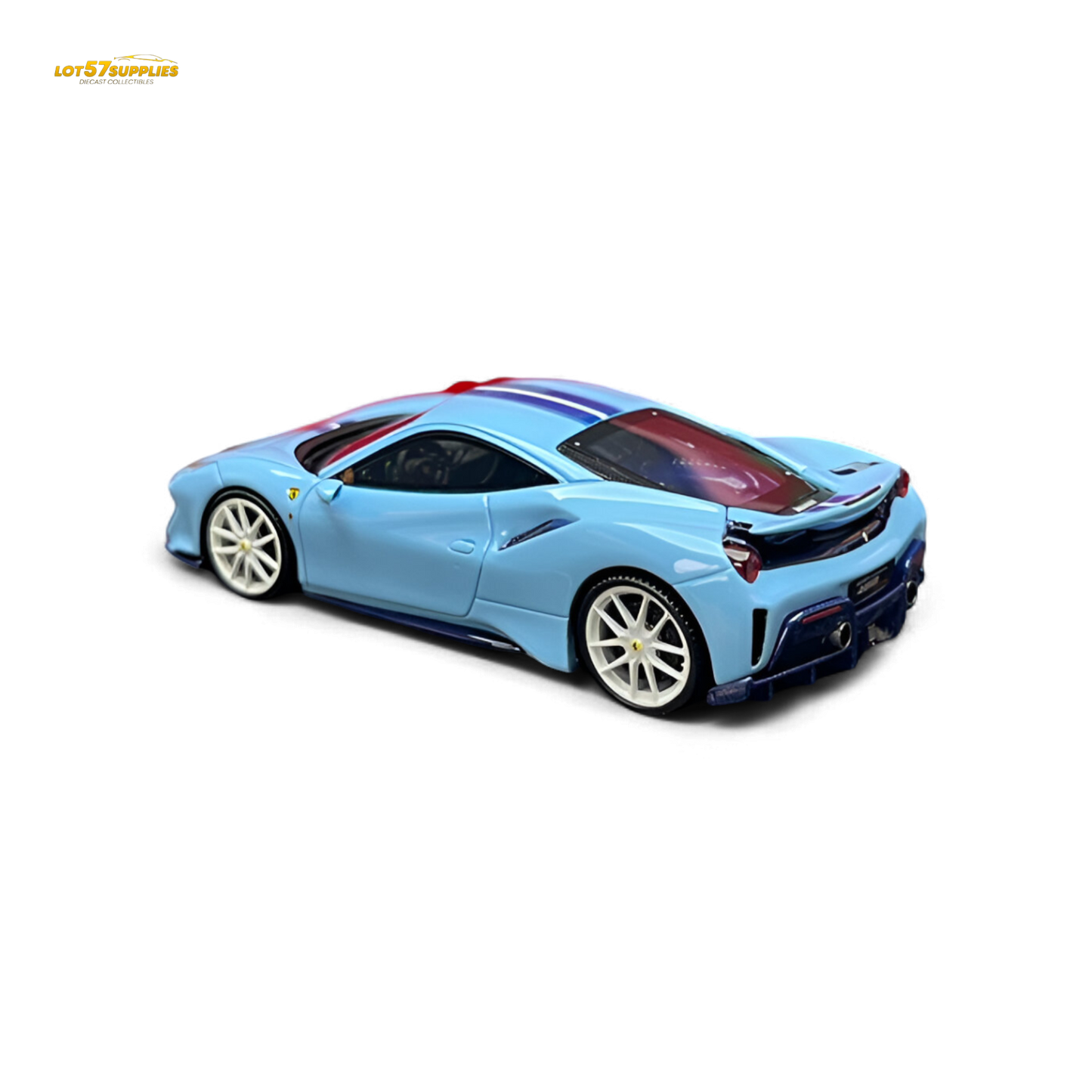 Diecast Ferrari 488 Pista wheel in Prata Blue, 1:64 scale, featuring detailed rotating wheel design from Lot57Supplies Diecast Shop.