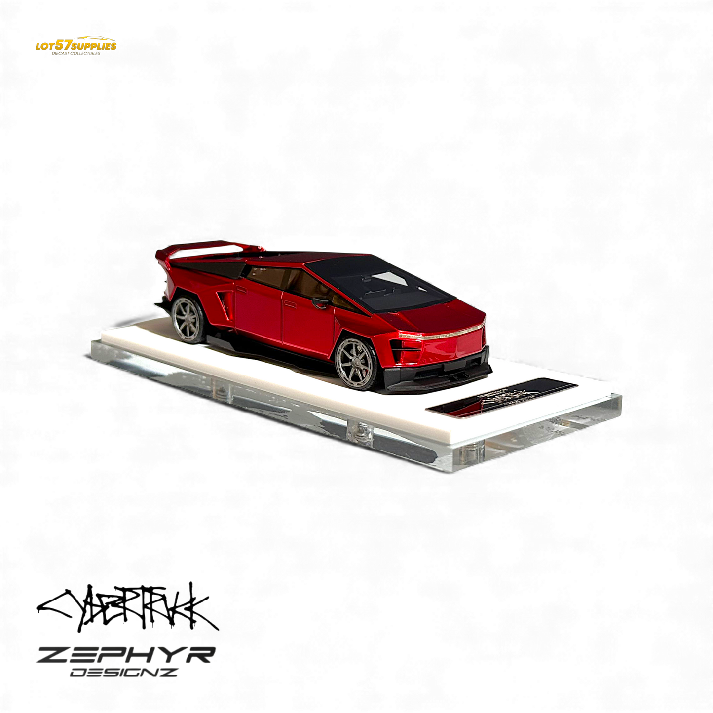 404ERROR Tesla Cybertruck Custom Widebody Lowered - Metallic Red 1:64 - Evergreen Kings