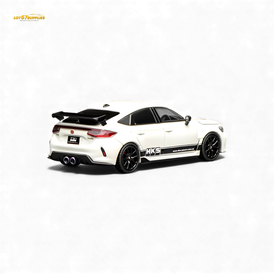 White 1:64 scale Honda Civic Type R FL5 diecast model by Motorhelix, featuring detailed exterior design and accurate branding.