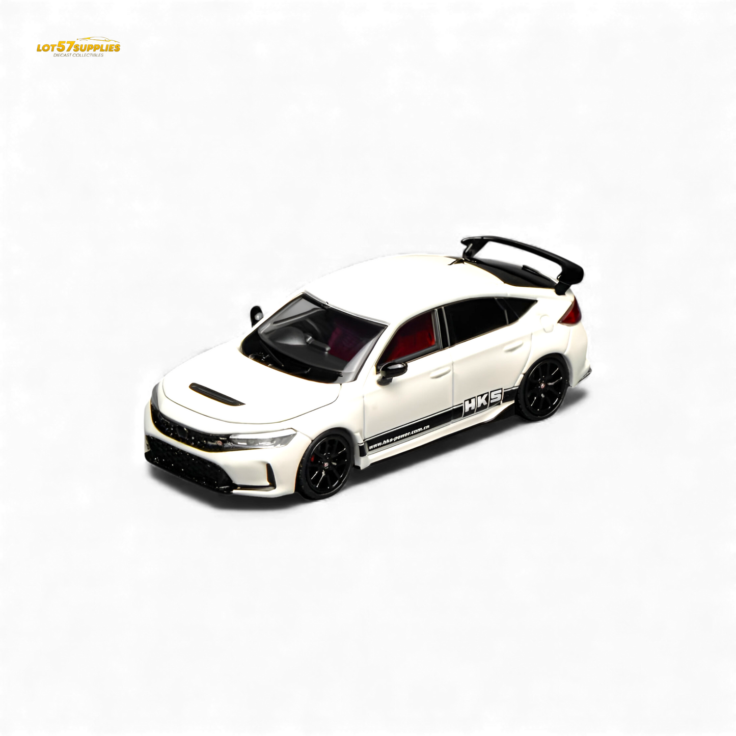 White 1:64 scale Honda Civic Type R FL5 diecast model by Motorhelix, detailed miniature car for collectors.