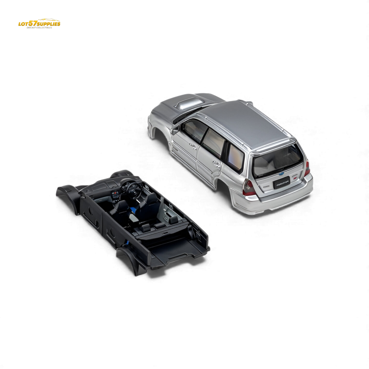 Silver Fiberrun Subaru Forester diecast model in 1:64 scale, detailed replica from Lot57Supplies Diecast Shop.