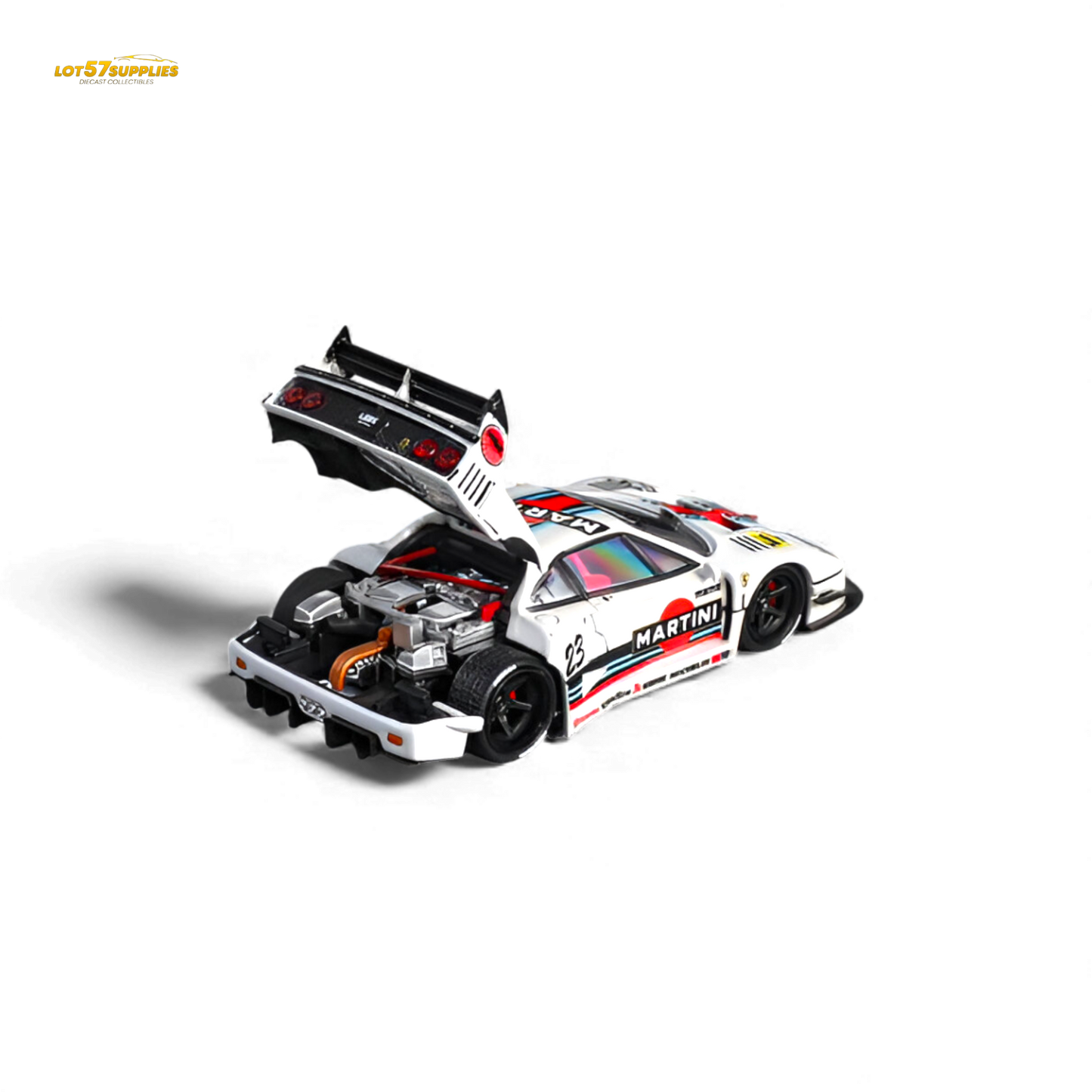 Detailed image of a 1:64 scale Ferrari F40 LB-Works Martini diecast model by Star Models, featuring distinctive racing liveries.