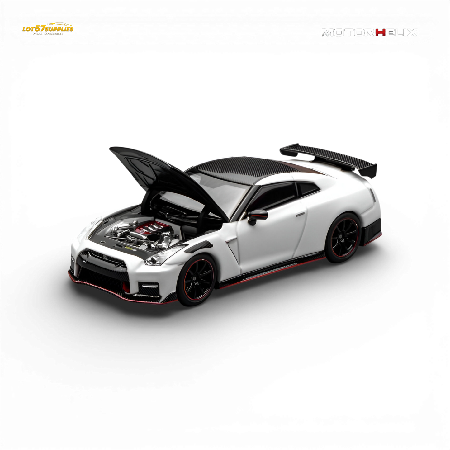 Pre-order Nissan GT-R NISMO R35 diecast model by Lot57Supplies, detailed 1:64 scale Nissan car in packaging.