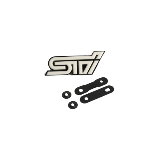JDMuscle Racing Art STI grille emblem in white with multiple color options, suitable for universal car customization.