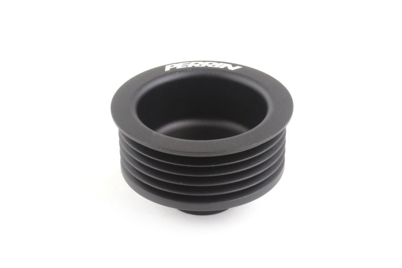 Black Perrin alternator pulley for 2022-2025 Subaru WRX FA/FB, JDMuscle branded, shown on a vehicle engine.