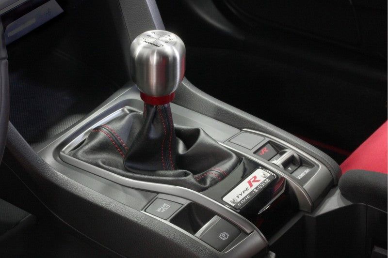 Large brushed stainless steel PERRIN Honda Civic 6-speed shift knob by JDMuscle, featuring a sleek metallic finish and ergonomic design.