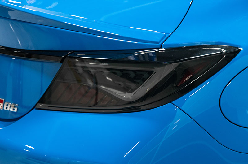 OLM Scythe LED tail lights in smoke and white for 2022+ Subaru BRZ and Toyota GR86