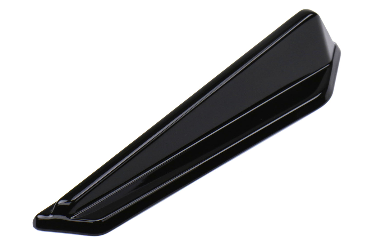 OLM Gloss Black JDM Style Canards for 2015-2021 Subaru WRX/STI, aerodynamic aero parts mounted on car's front bumper.