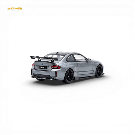 Detailed image of a 1:64 scale BMW G87 M2 ADRO diecast model in titanium grey from Lot57Supplies Diecast Shop.