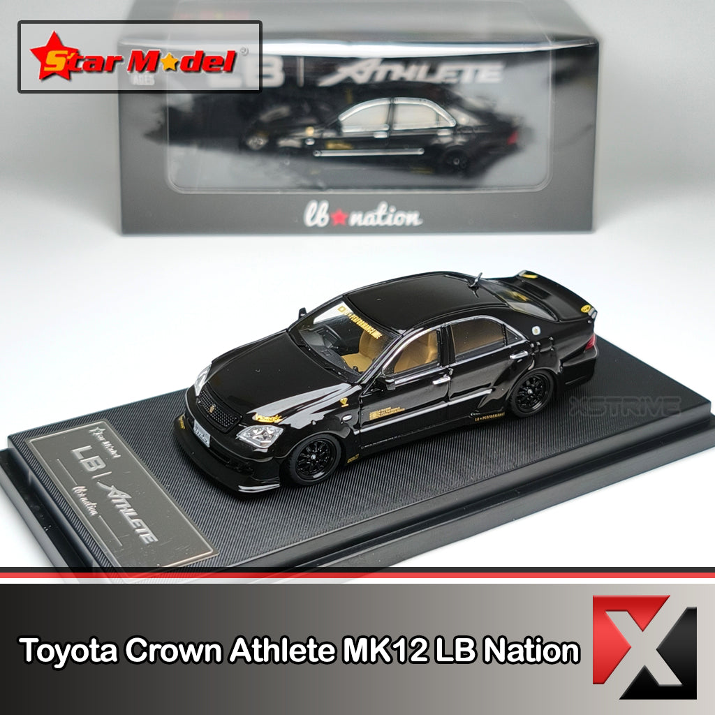 Black Toyota Crown 12th Gen MK12 diecast model by Lot57Supplies, detailed 1:64 scale toy car with realistic features.