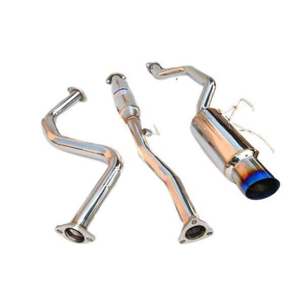 Invidia 60mm titanium tip cat back exhaust system installed on a 1992-2000 Honda Civic coupe or sedan, showing polished titanium tips.
