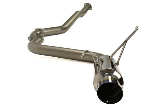 Invidia N1 cat-back exhaust system with bead-blasted piping and titanium tip installed on a 2015-2021 Subaru WRX/STI.