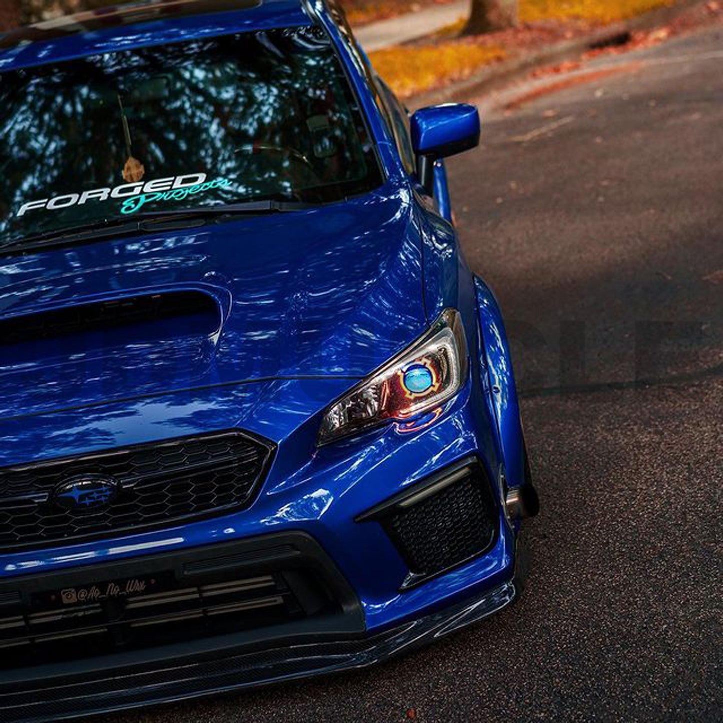 JDMuscle Tanso VR Style carbon fiber front lip for 2018-2021 Subaru WRX and STI, enhances sporty front bumper appearance.