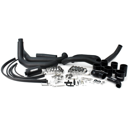 Black Perrin intercooler piping kit for Subaru WRX 2008-2014, featuring durable silicone hoses and steel tubing for performance.