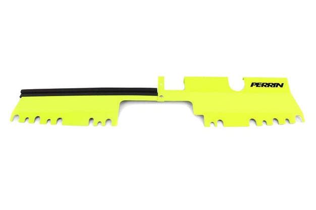 JDMuscle Perrin neon yellow radiator shroud for 2015-2021 WRX and STI, featuring a sleek protective cover for engine cooling.