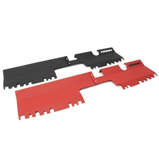 Black Perrin radiator shroud for 2015-2021 Subaru WRX/STI, showcasing a sleek design for optimal engine cooling.