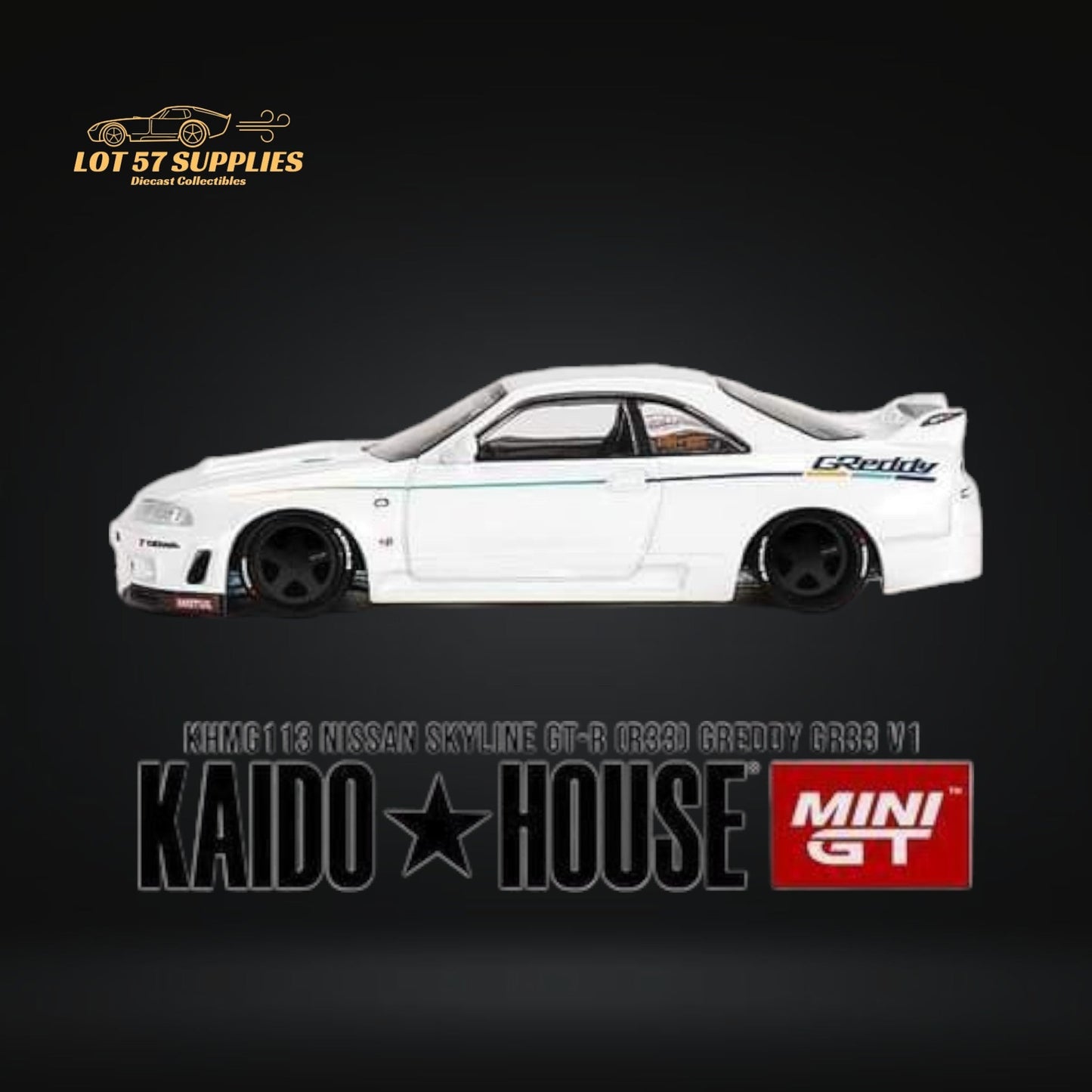 Mini GT x Kaido House Nissan Skyline GT-R R33 GREDDY V1 in White 1:64 KHMG113 - Evergreen Kings