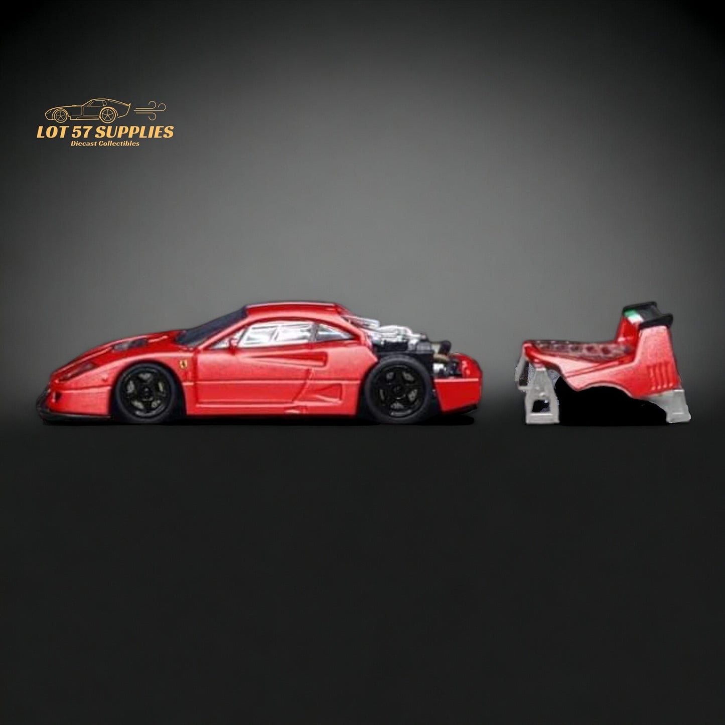 Red Ferrari 1:64 diecast model with Italian stripe, part of the Stance Hunters Ferrari F40 LM series, from Lot57Supplies Diecast Shop.