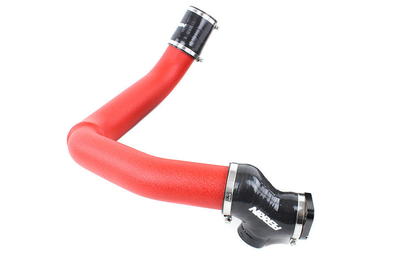 Red Perrin charge pipe for 2015-2021 Subaru WRX, JDMuscle high-performance charge pipe with smooth, durable finish.