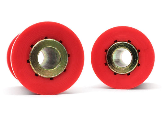 JDMuscle aftermarket front control arm bushings for Subaru WRX, STI, Forester, Legacy, Impreza, Crosstrek, and more, image showing bushings.
