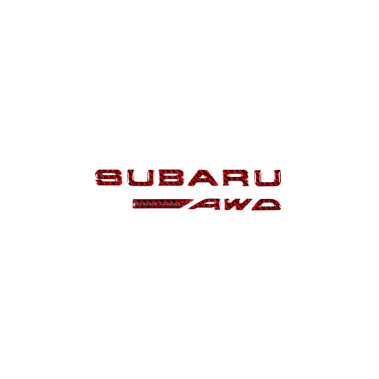 JDMuscle Racing Art AWD trunk emblem with gel carbon fiber finish for Subaru vehicles, showcasing a sleek automotive ornament.