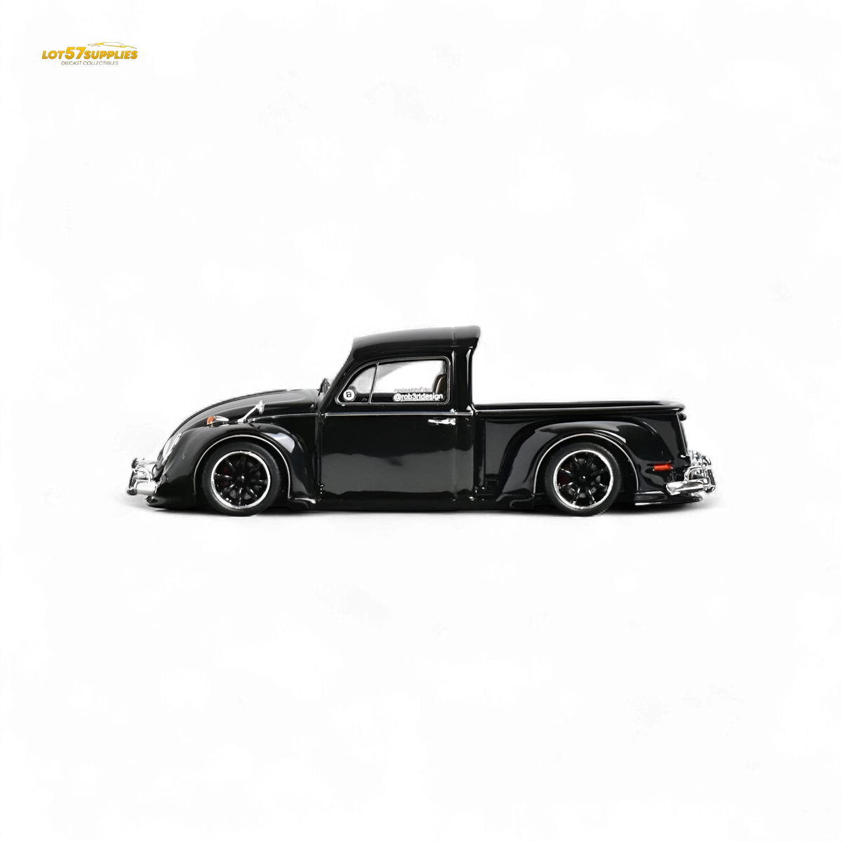 Black 1:64 scale Volkswagen Beetle Pickup Truck diecast model by Lot57Supplies Diecast Shop, detailed miniature vehicle.