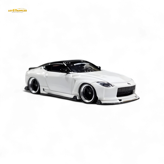 White Nissan 400Z diecast model in 1:64 scale, detailed miniature car from Lot57Supplies Diecast Shop, labeled 404ERROR 400Z.
