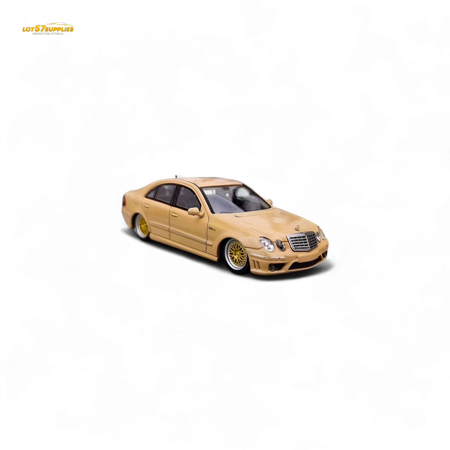 Desert yellow Mercedes-Benz E63 AMG W211 diecast model car, 1:64 scale, detailed replica from Lot57Supplies Diecast Shop