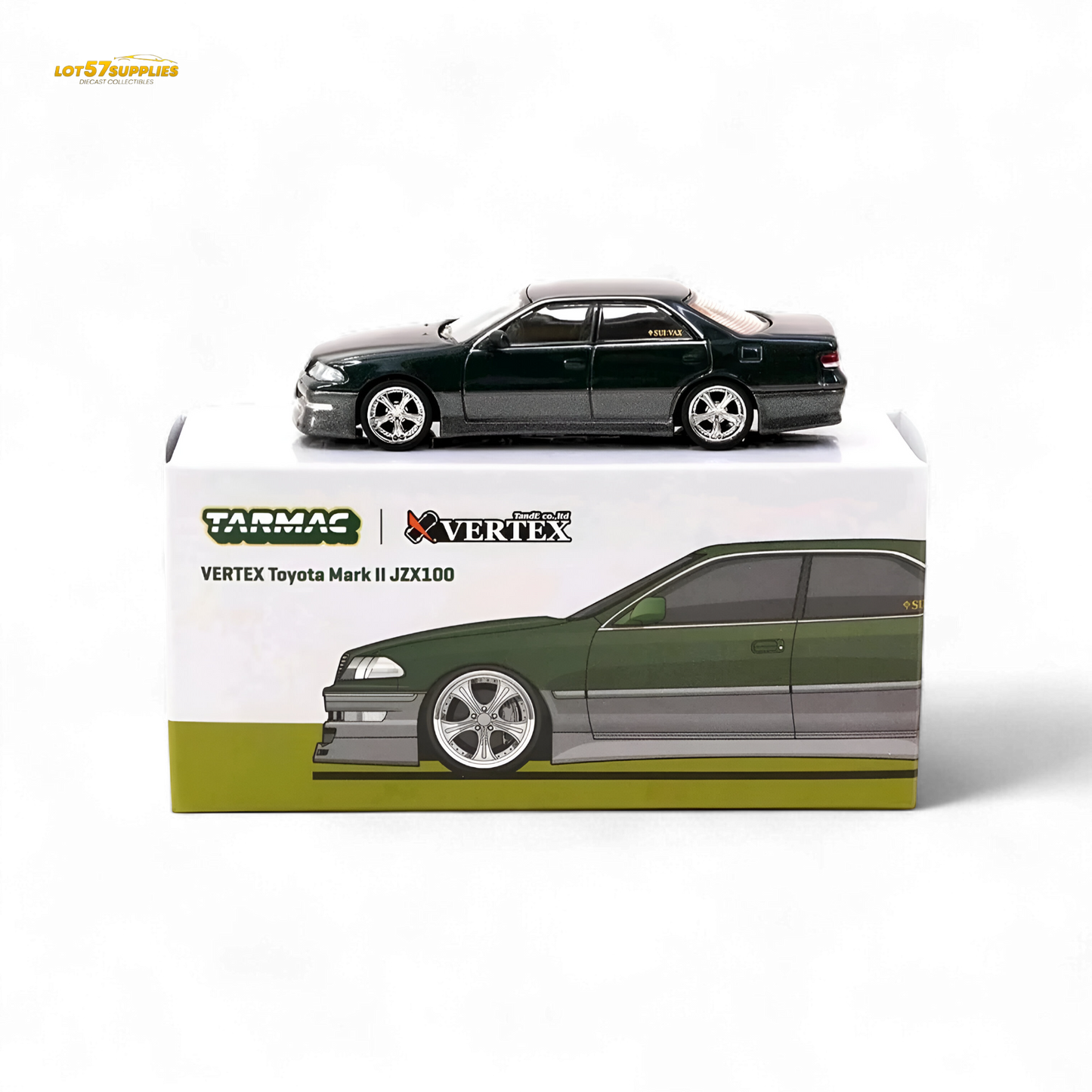 Tarmac Works VERTEX Toyota Mark II JZX100 Dark Green Metallic 1:64 - Evergreen Kings