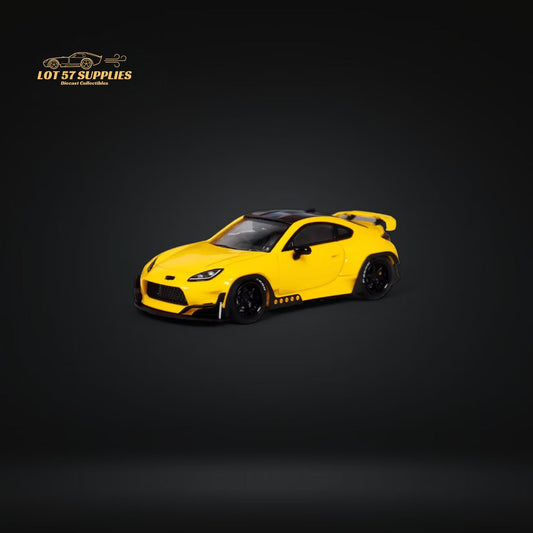 Yellow Toyota GR86 Pandem 2nd Gen diecast model car in 1:64 scale by Lot57Supplies Diecast Shop.