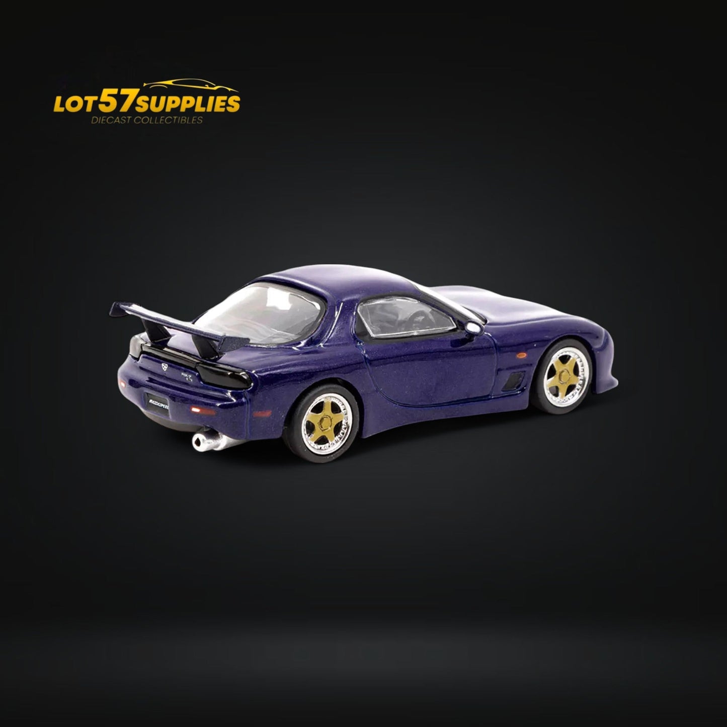 Miniature Mazda RX-7 FD3S diecast model in Innocent Blue Mica, 1:64 scale, showcasing detailed design and vibrant color.