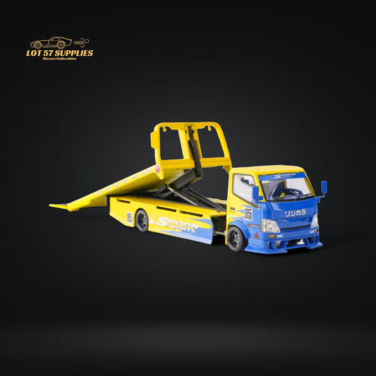MicroTurbo Hino 300 Custom Flatbed Tow Truck Spoon Livery 1:64 - Evergreen Kings