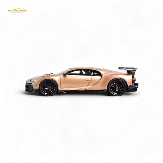 Diecast Bugatti Chiron Pur Sport model by Lot57Supplies, 1:64 scale, detailed miniature car with sleek blue body and aerodynamic design.