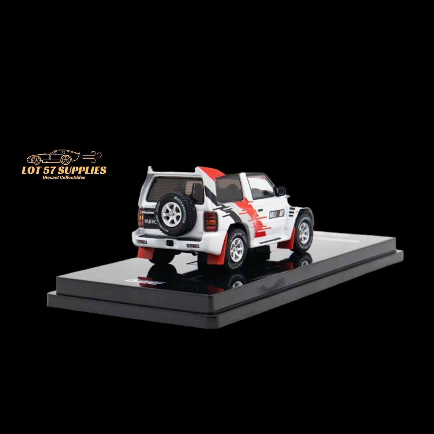 White Inno64 Mitsubishi Pajero Evolution Ralliart diecast model car, detailed miniature vehicle in 1:64 scale.